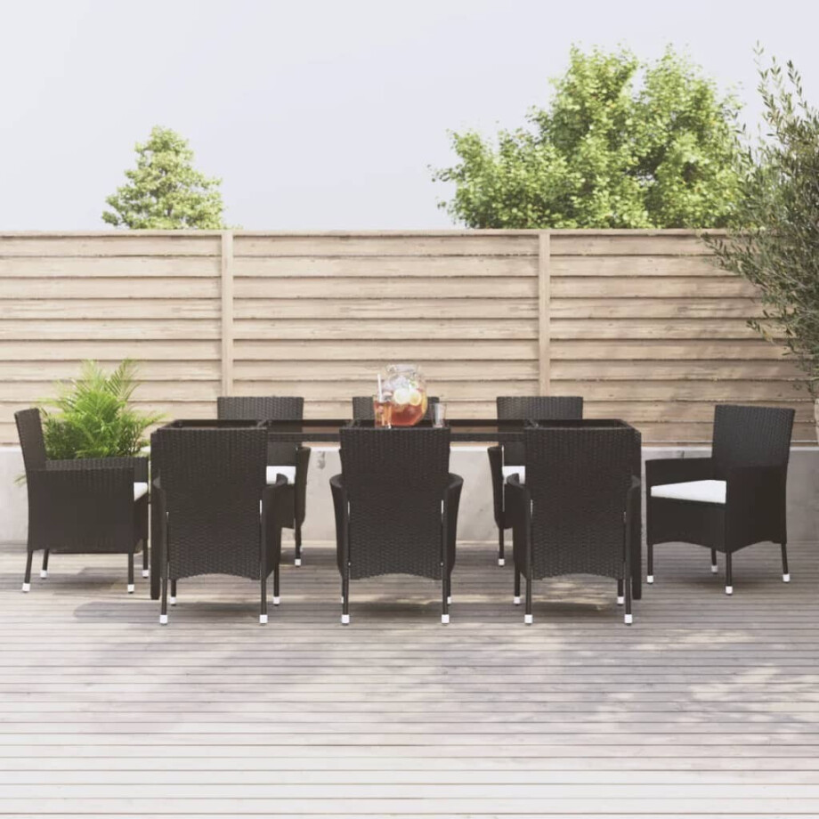 vidaXL 9-delige Tuinset poly rattan zwart afbeelding 1