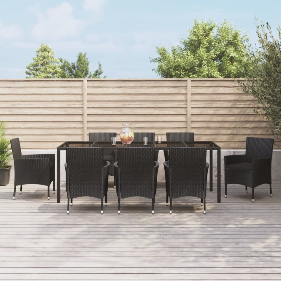 vidaXL 9-delige Tuinset poly rattan zwart afbeelding 1