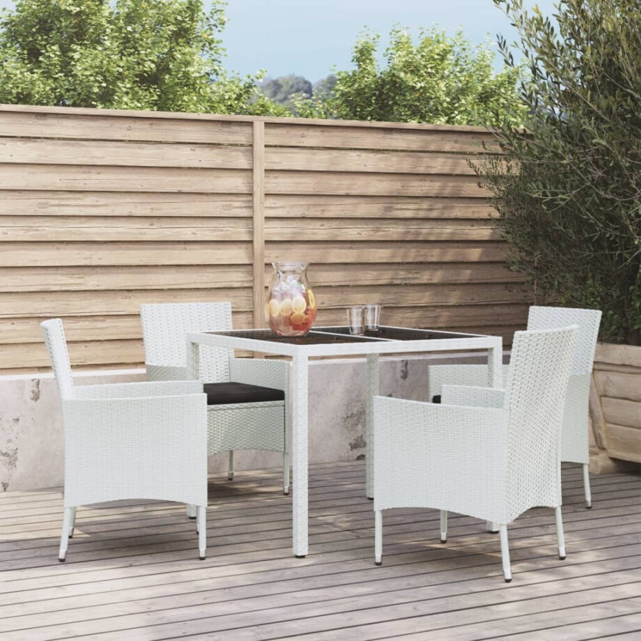vidaXL 5-delige Tuinset met kussens poly rattan wit vidaXL 5-delige Tuinset met kussens poly rattan wit afbeelding 1
