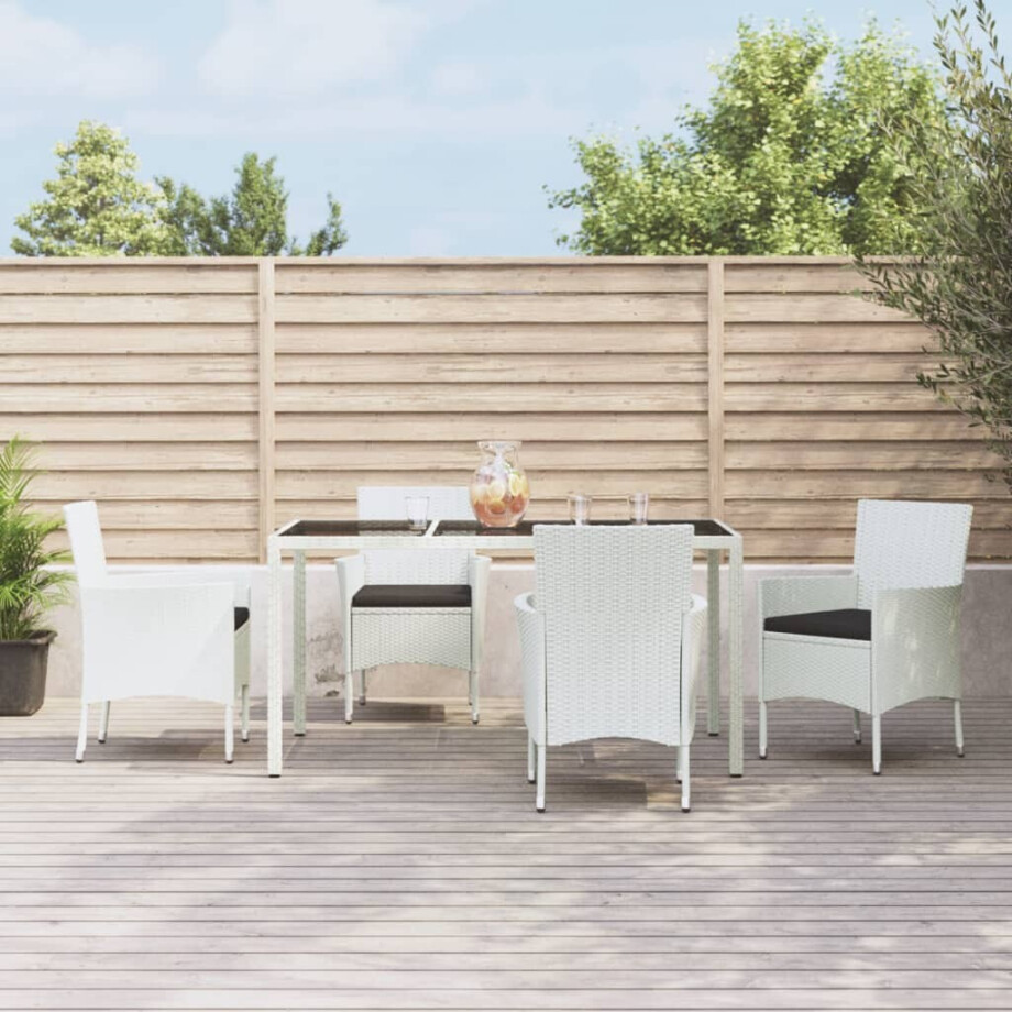vidaXL 5-delige Tuinset met kussens poly rattan wit afbeelding 1