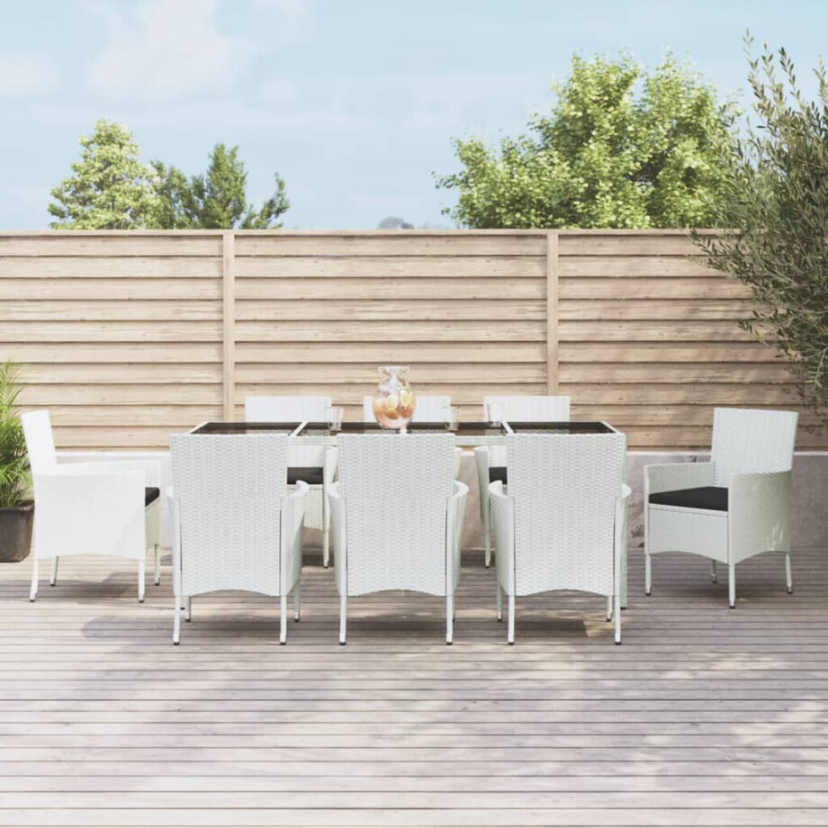 vidaXL 9-delige Tuinset met kussens poly rattan wit afbeelding 1