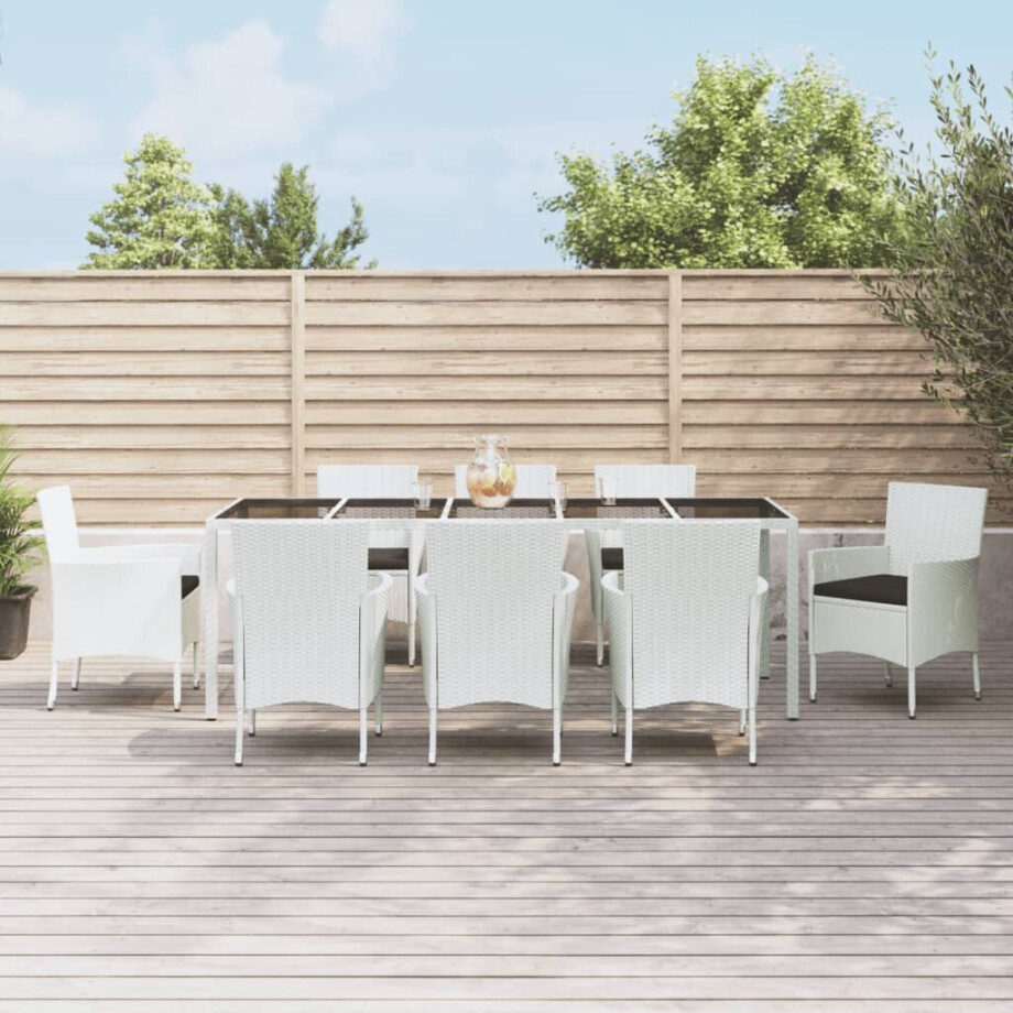 vidaXL 9-delige Tuinset met kussens poly rattan wit afbeelding 1