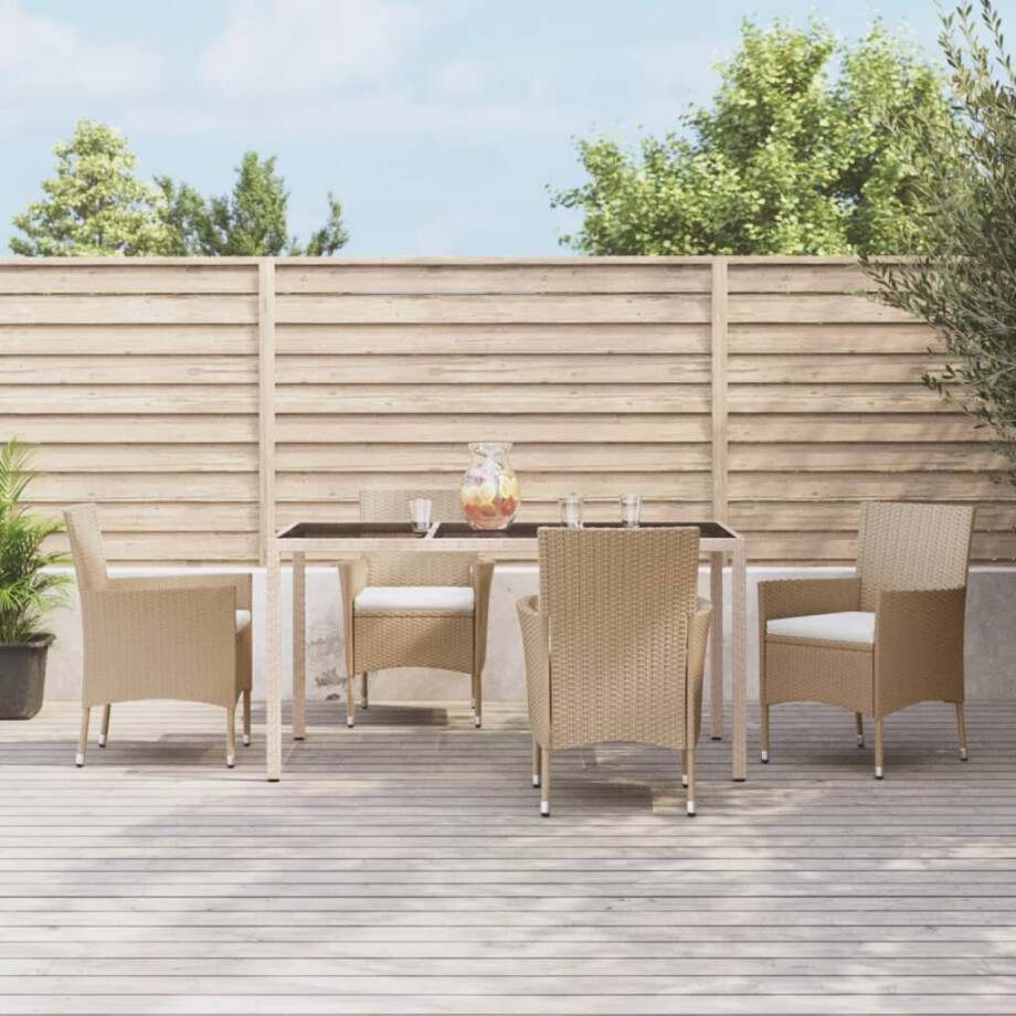 vidaXL 5-delige Tuinset met kussens poly rattan beige afbeelding 1