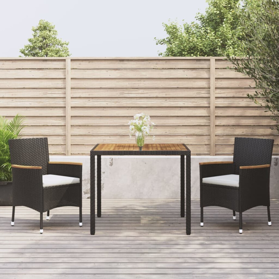 vidaXL 3-delige Tuinset met kussens poly rattan zwart vidaXL 3-delige Tuinset met kussens poly rattan zwart afbeelding 1