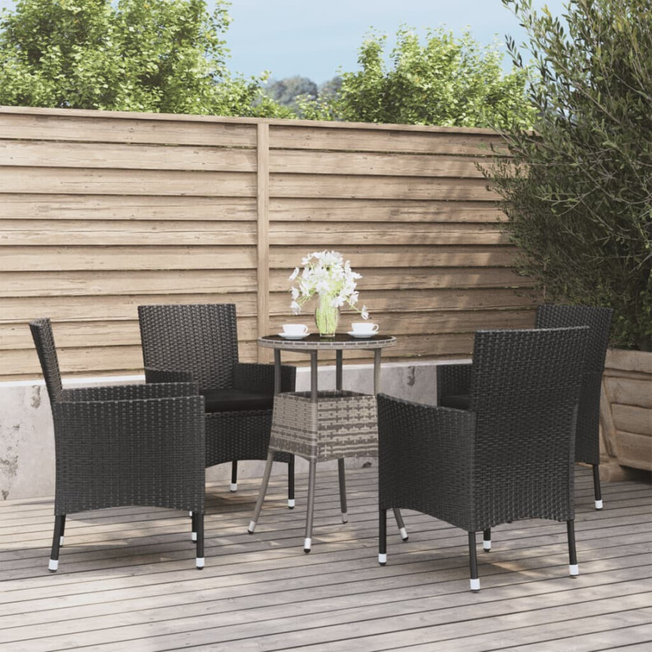 vidaXL 5-delige Bistroset met kussens poly rattan zwart vidaXL 5-delige Bistroset met kussens poly rattan zwart afbeelding 1