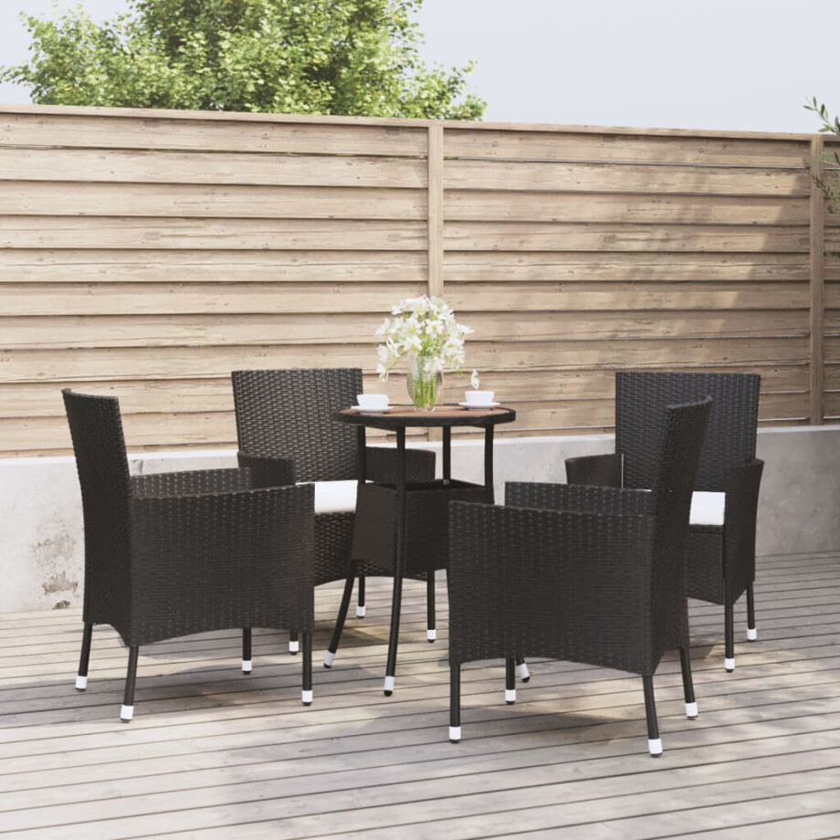 vidaXL 5-delige Bistroset met kussens poly rattan zwart afbeelding 1