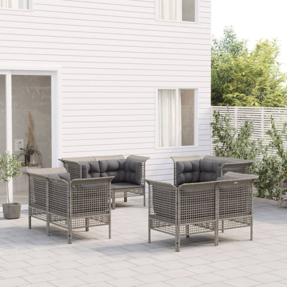 vidaXL 8-delige Loungeset met kussens poly rattan grijs afbeelding 1