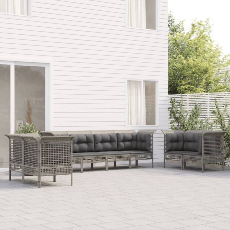 vidaXL 8-delige Loungeset met kussens poly rattan grijs afbeelding 1