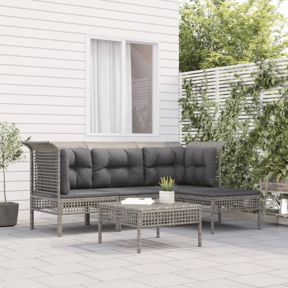 vidaXL 5-delige Loungeset met kussens poly rattan grijs afbeelding 1