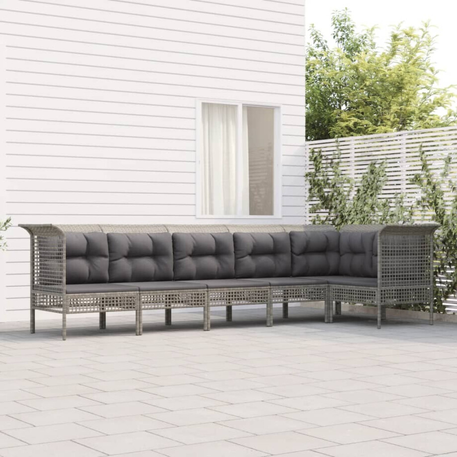 vidaXL 6-delige Loungeset met kussens poly rattan grijs afbeelding 1