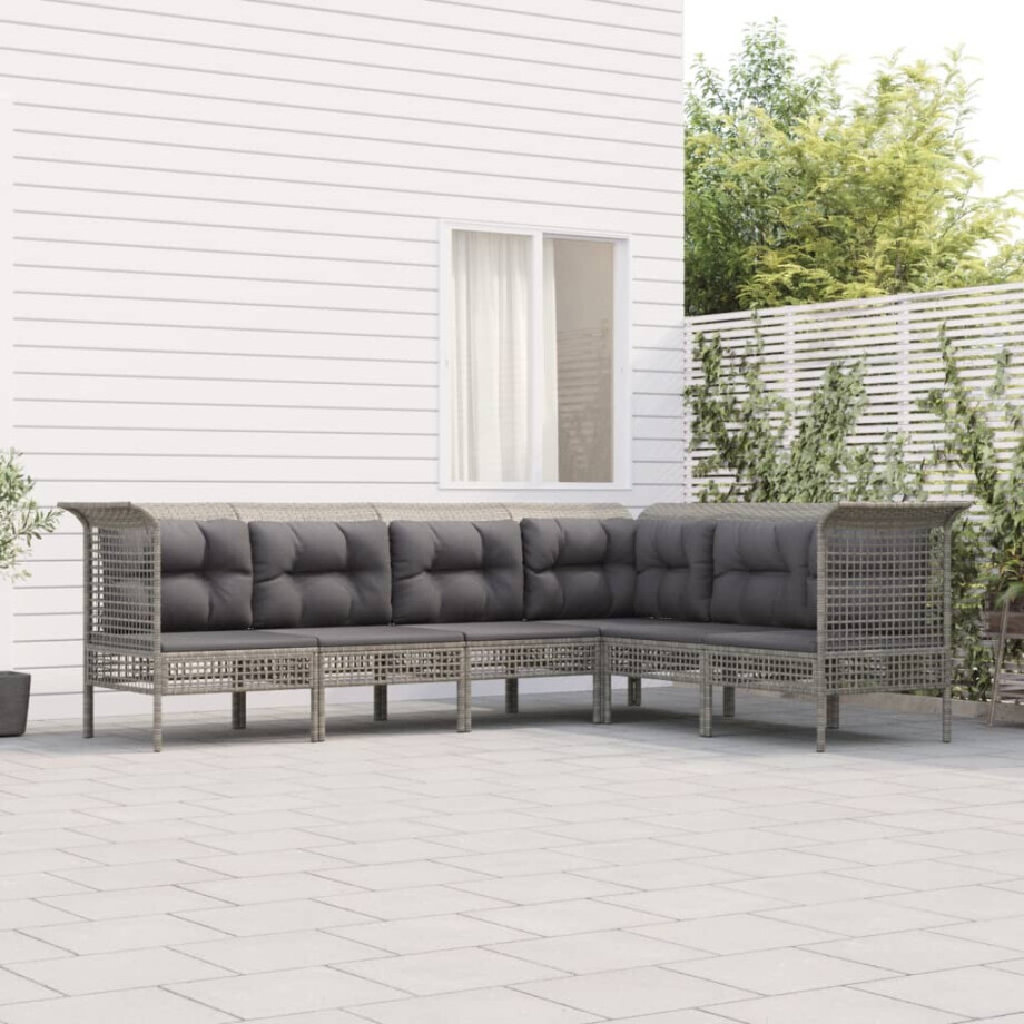 vidaXL 6-delige Loungeset met kussens poly rattan grijs afbeelding 1