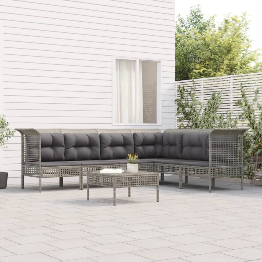 vidaXL 7-delige Loungeset met kussens poly rattan grijs afbeelding 1