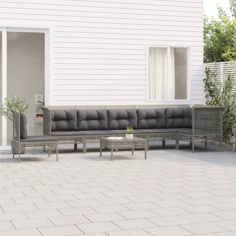 vidaXL 8-delige Loungeset met kussens poly rattan grijs afbeelding 1