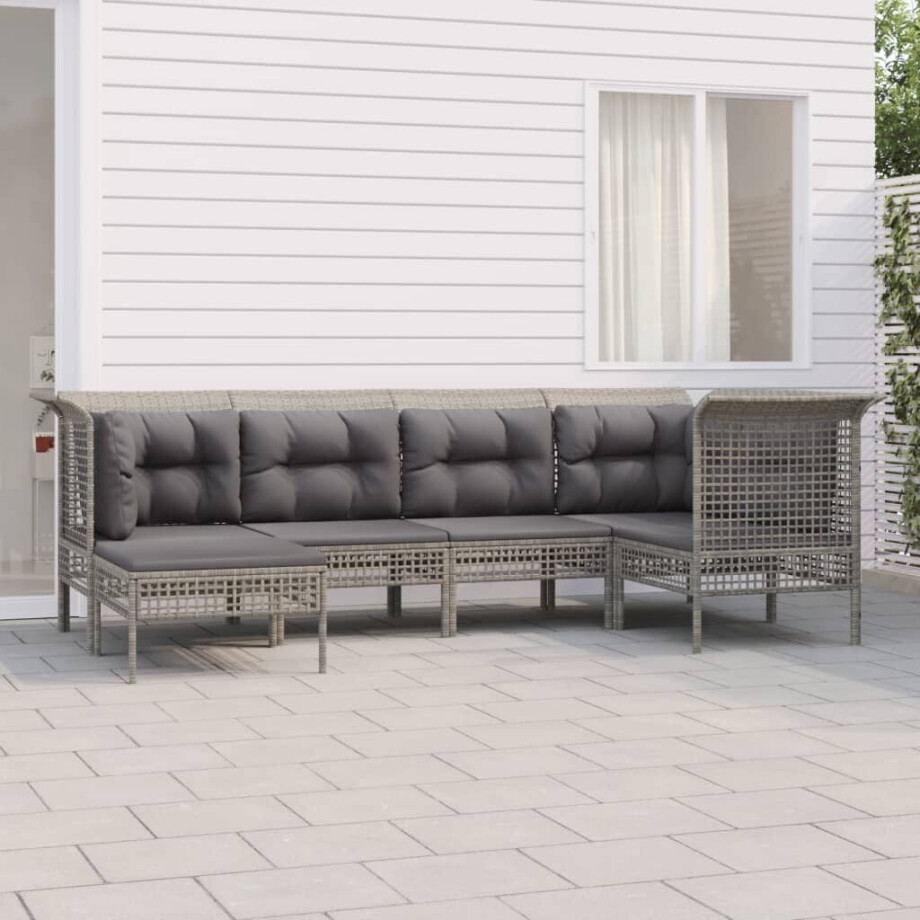 vidaXL 6-delige Loungeset met kussens poly rattan grijs afbeelding 1
