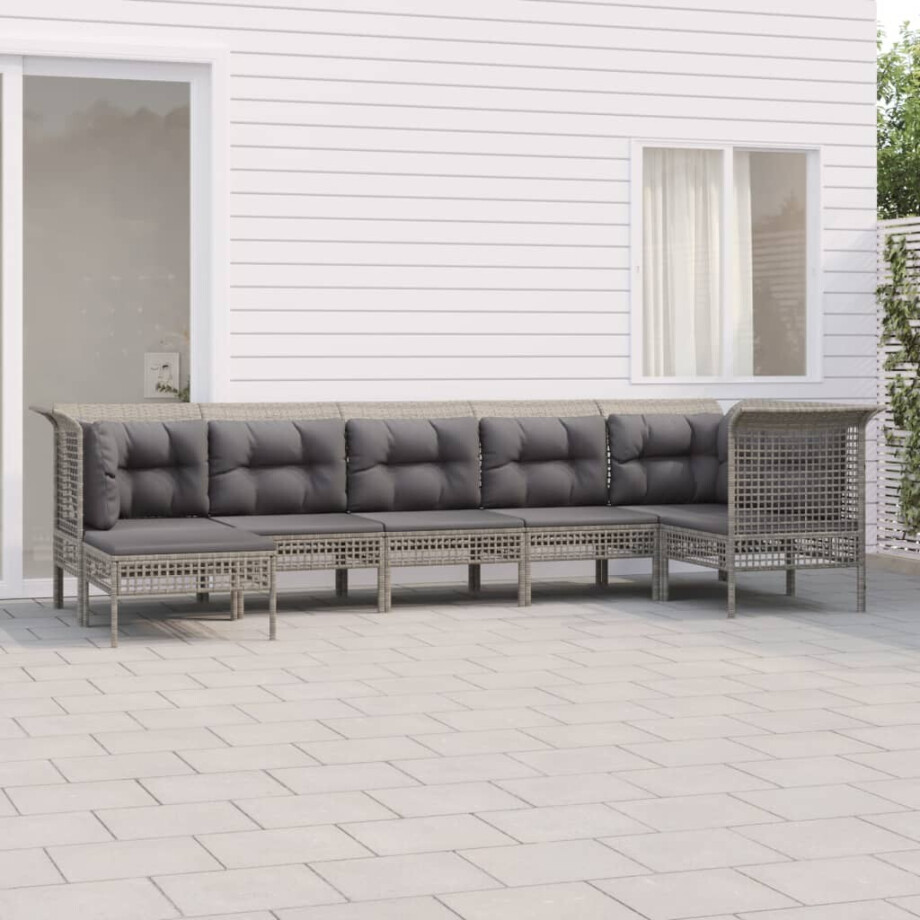 vidaXL 7-delige Loungeset met kussens poly rattan grijs afbeelding 1