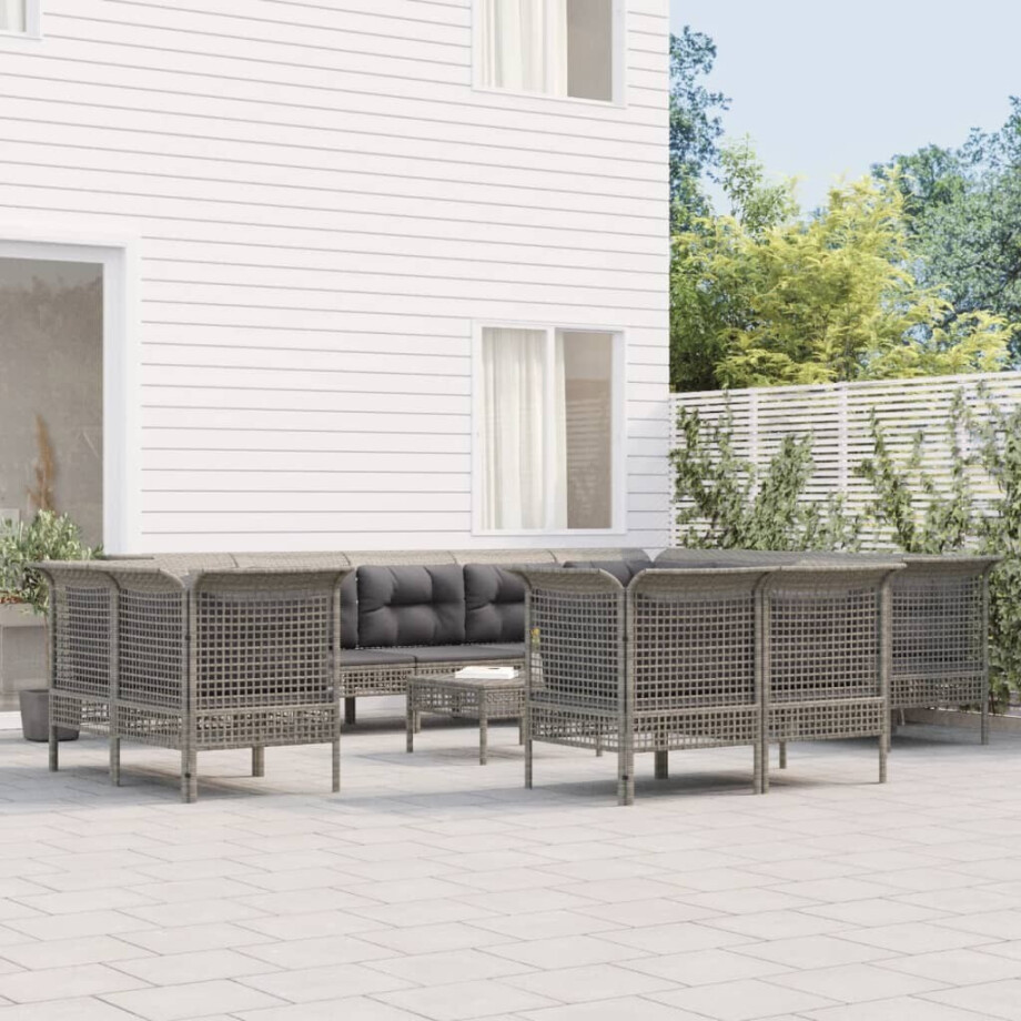 vidaXL 13-delige Loungeset met kussens poly rattan grijs afbeelding 1