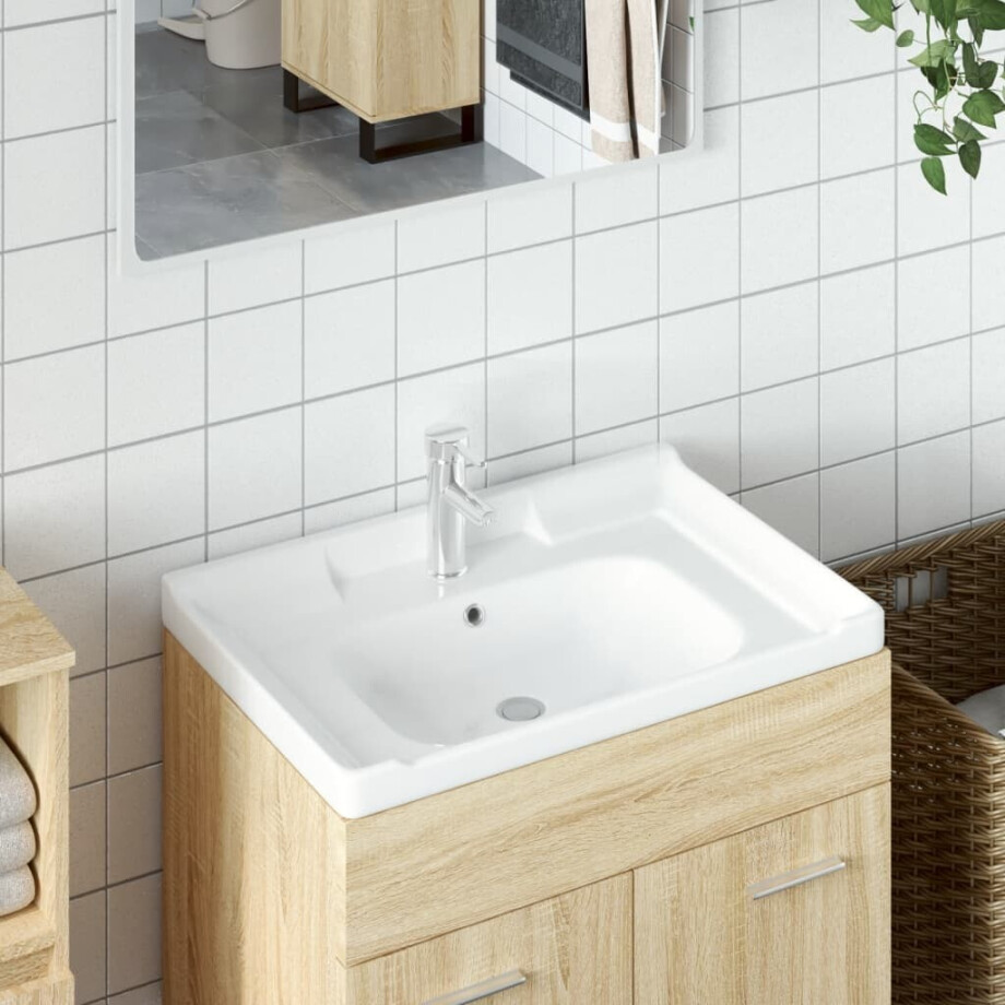 vidaXL Wastafel rechthoekig 71x48x23 cm keramiek wit vidaXL Wastafel rechthoekig 71x48x23 cm keramiek wit afbeelding 1