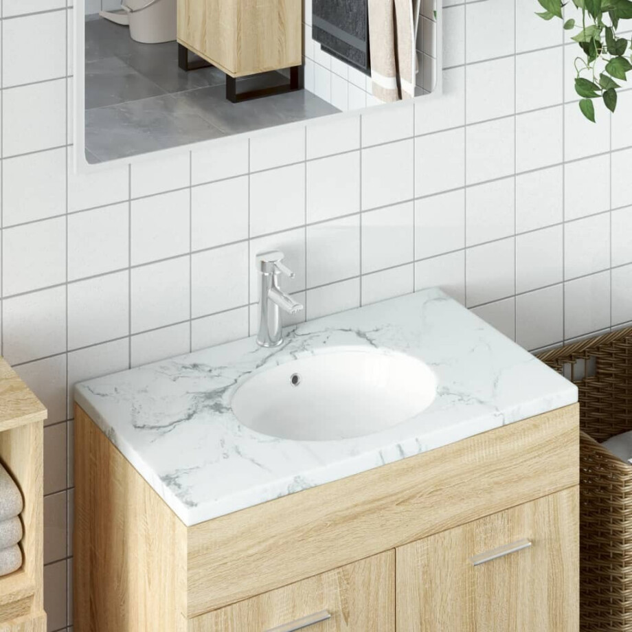 vidaXL Wastafel ovaal 38,5x33,5x19 cm keramiek wit afbeelding 1