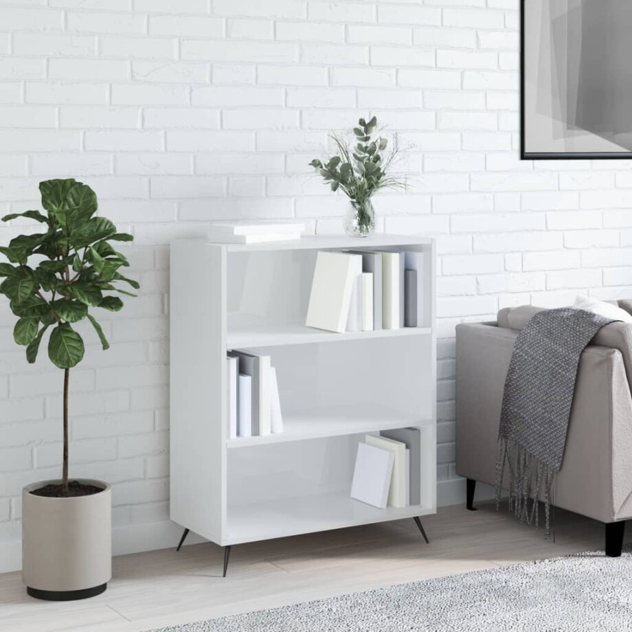 vidaXL Boekenkast 69,5x32,5x90 cm bewerkt hout hoogglans wit afbeelding 1