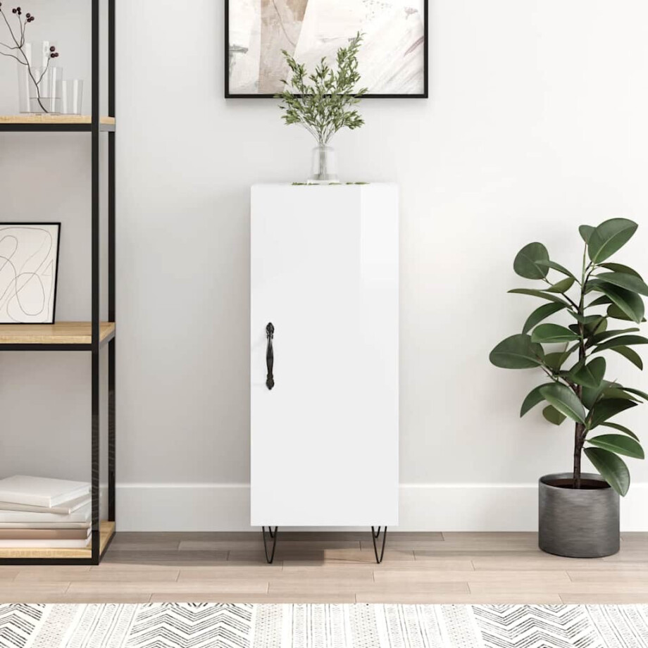 vidaXL Dressoir 34,5x34x90 cm bewerkt hout hoogglans wit afbeelding 1