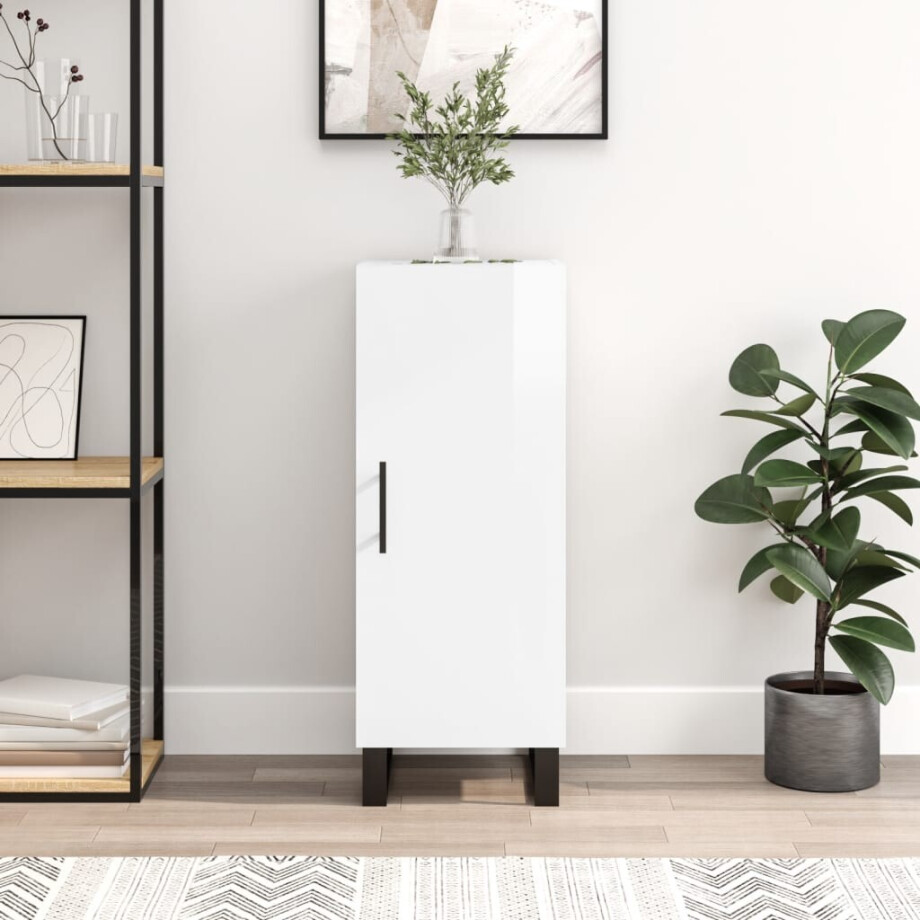 vidaXL Dressoir 34,5x34x90 cm bewerkt hout hoogglans wit afbeelding 1