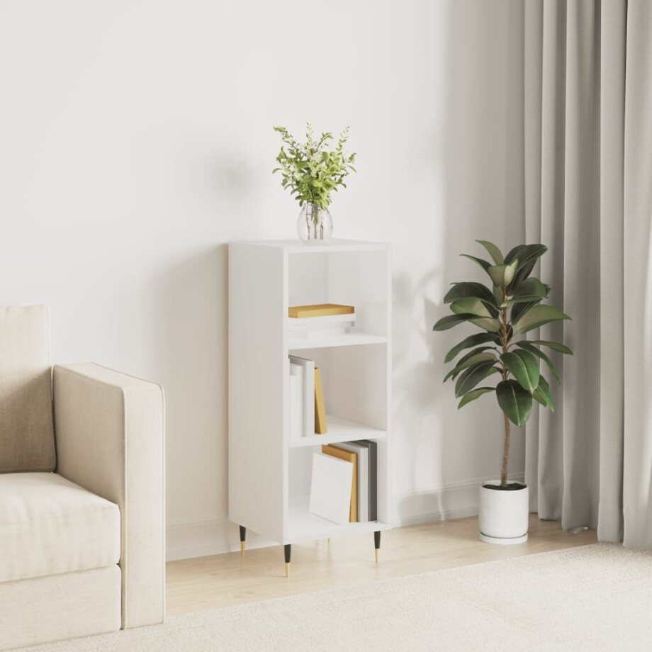 vidaXL Dressoir 34,5x32,5x90 cm bewerkt hout hoogglans wit afbeelding 1