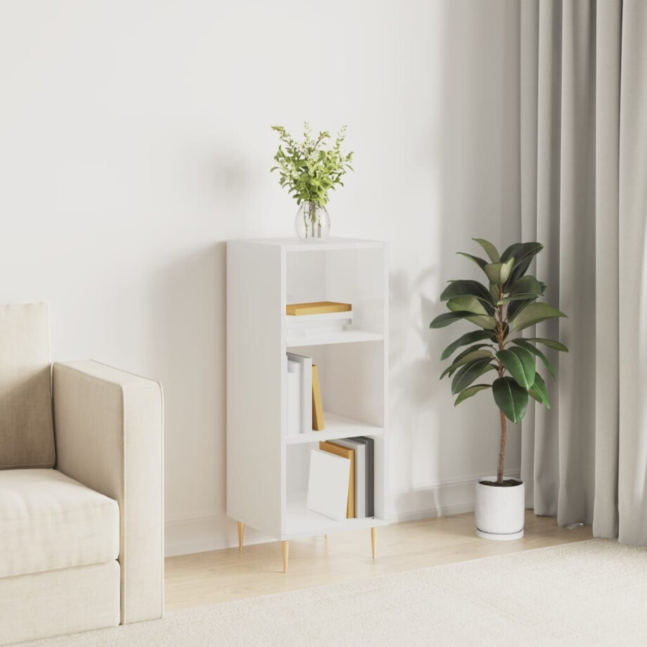 vidaXL Dressoir 34,5x32,5x90 cm bewerkt hout hoogglans wit afbeelding 1