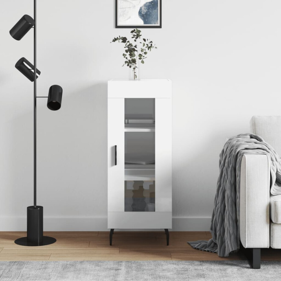 vidaXL Dressoir 34,5x34x90 cm bewerkt hout hoogglans wit afbeelding 1