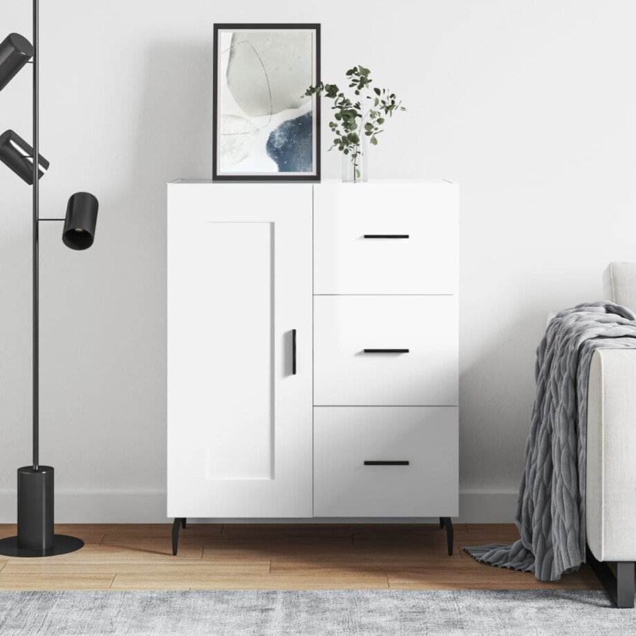 vidaXL Dressoir 69,5x34x90 cm bewerkt hout hoogglans wit afbeelding 1