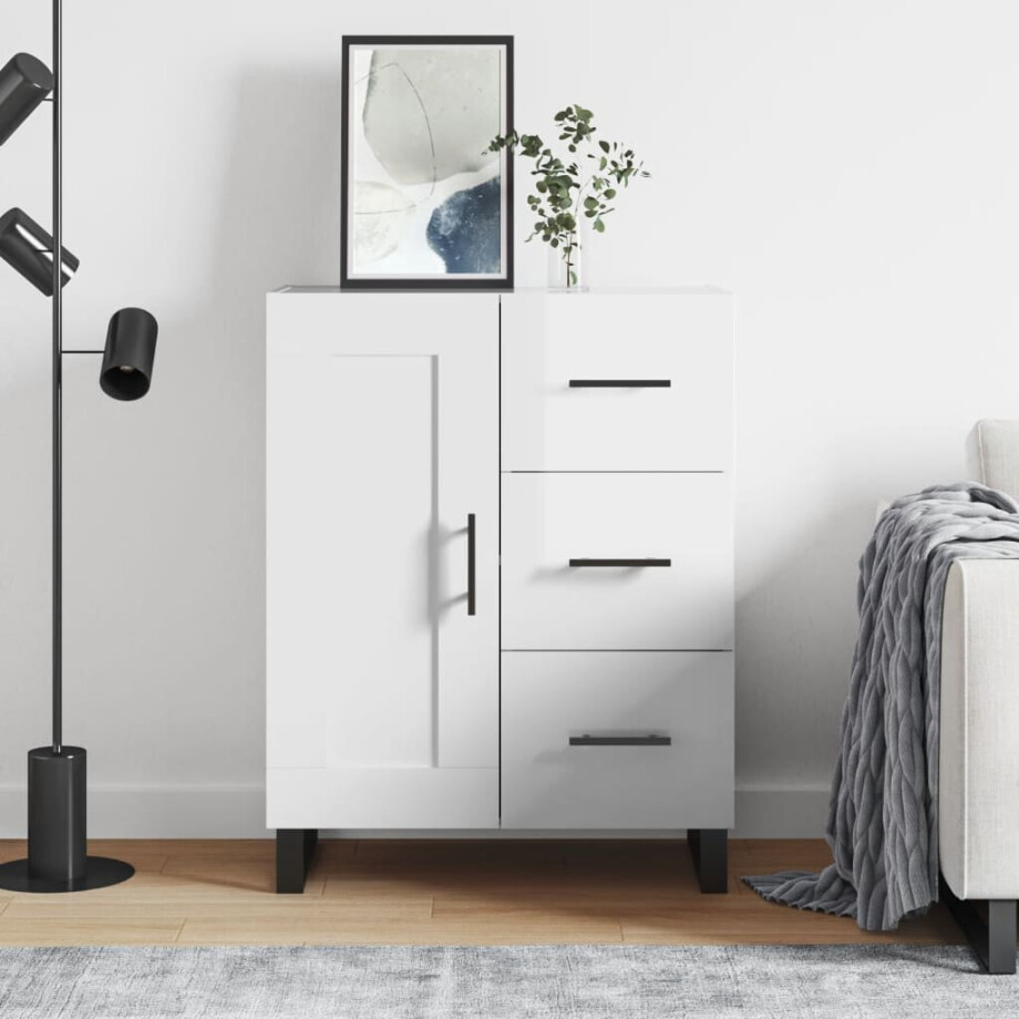 vidaXL Dressoir 69,5x34x90 cm bewerkt hout hoogglans wit afbeelding 1