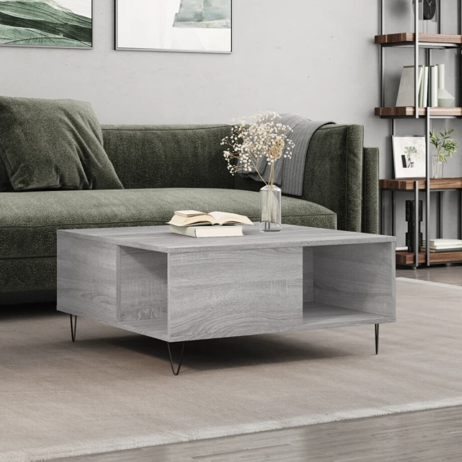 vidaXL Salontafel 80x80x36,5 cm bewerkt hout grijs sonoma eikenkleurig vidaXL Salontafel 80x80x36,5 cm bewerkt hout grijs sonoma eikenkleurig afbeelding 1
