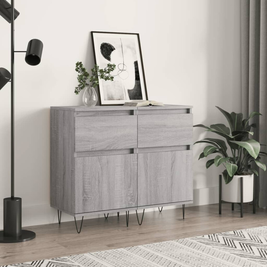 vidaXL Dressoirs 2 st 40x35x70 cm bewerkt hout grijs sonoma afbeelding 1