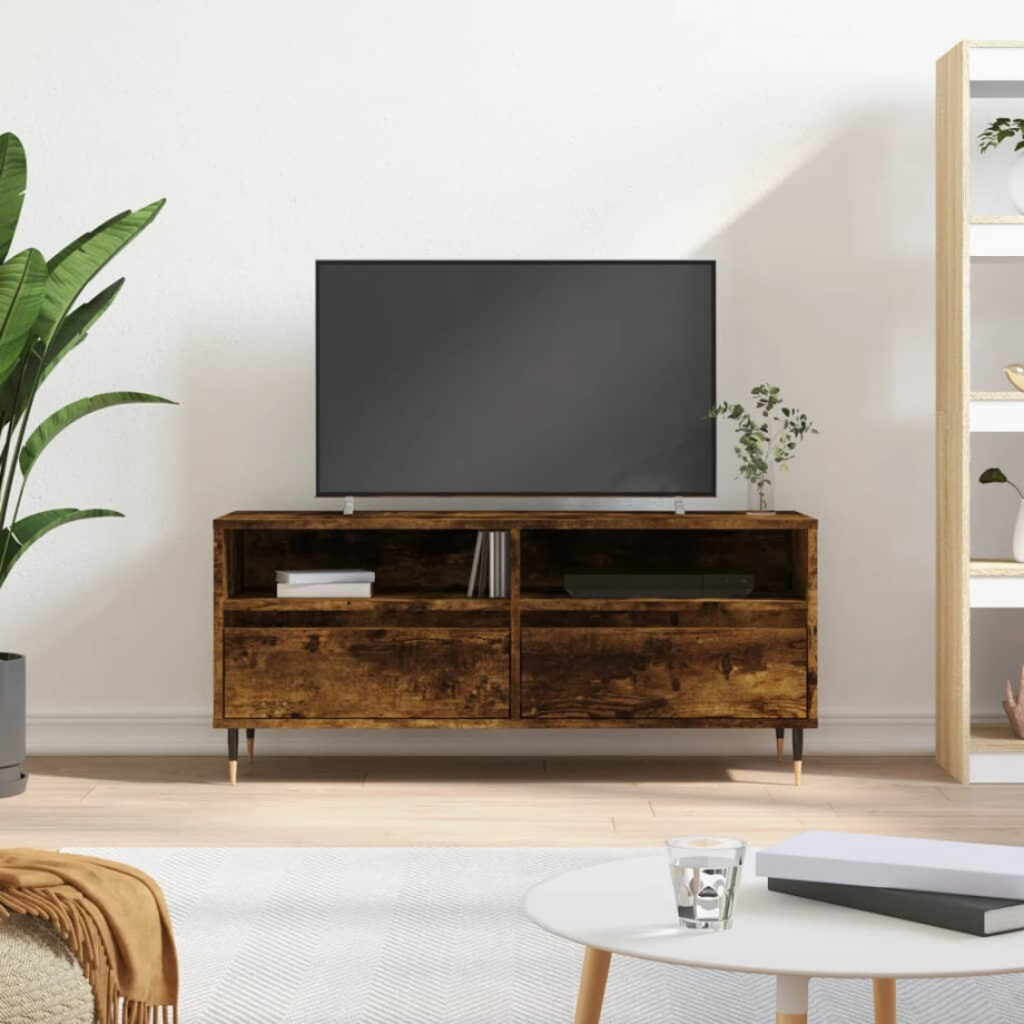 vidaXL Tv-meubel 100x34,5x44,5 cm bewerkt hout gerookt eikenkleurig afbeelding 1