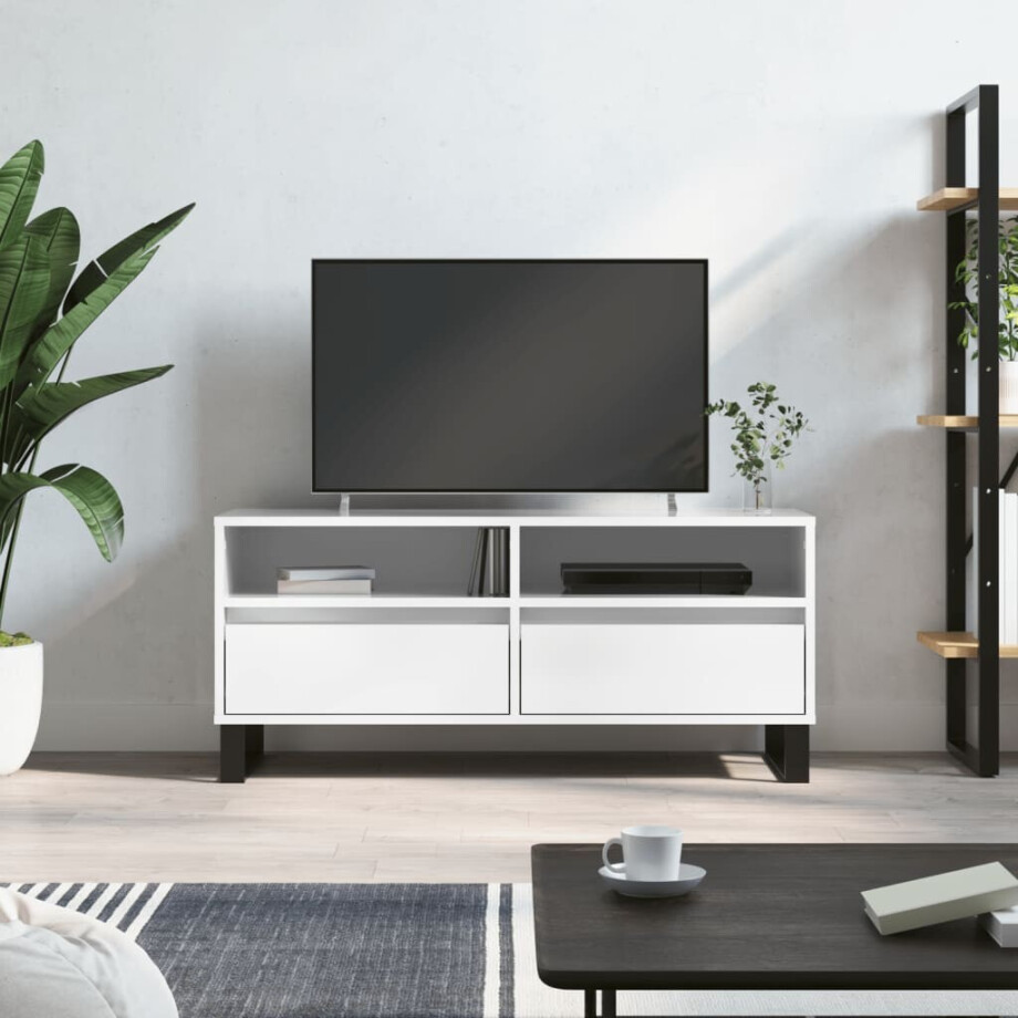vidaXL Tv-meubel 100x34,5x44,5 cm bewerkt hout hoogglans wit afbeelding 1