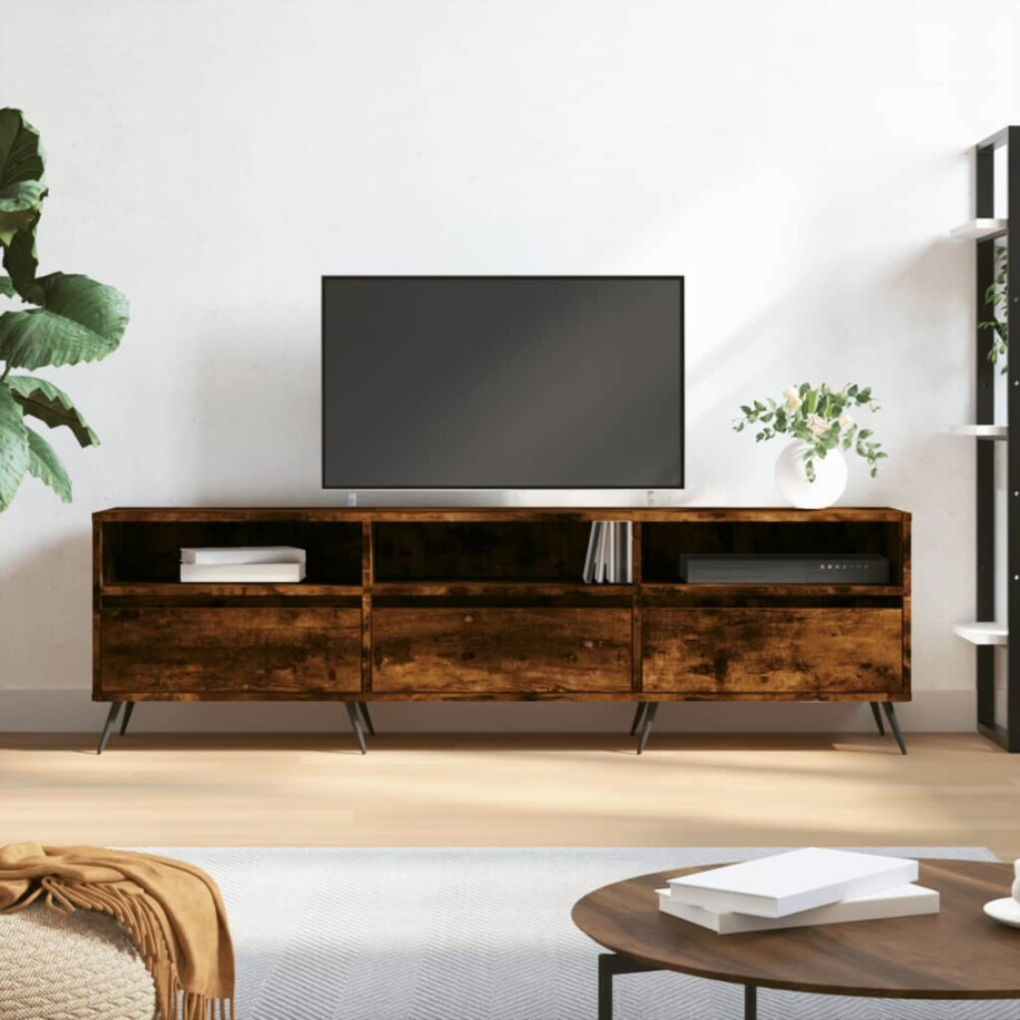 vidaXL Tv-meubel 150x30x44,5 cm bewerkt hout gerookt eikenkleurig vidaXL Tv-meubel 150x30x44,5 cm bewerkt hout gerookt eikenkleurig afbeelding 1