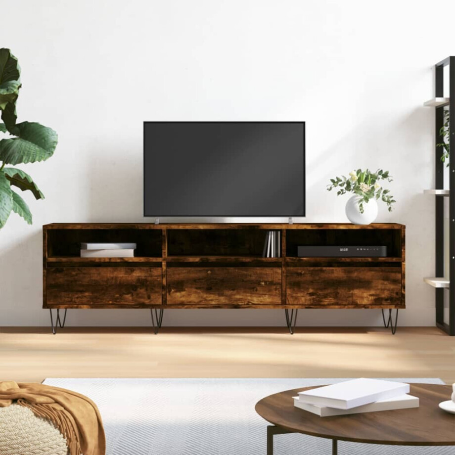 vidaXL Tv-meubel 150x30x44,5 cm bewerkt hout gerookt eikenkleurig vidaXL Tv-meubel 150x30x44,5 cm bewerkt hout gerookt eikenkleurig afbeelding 1