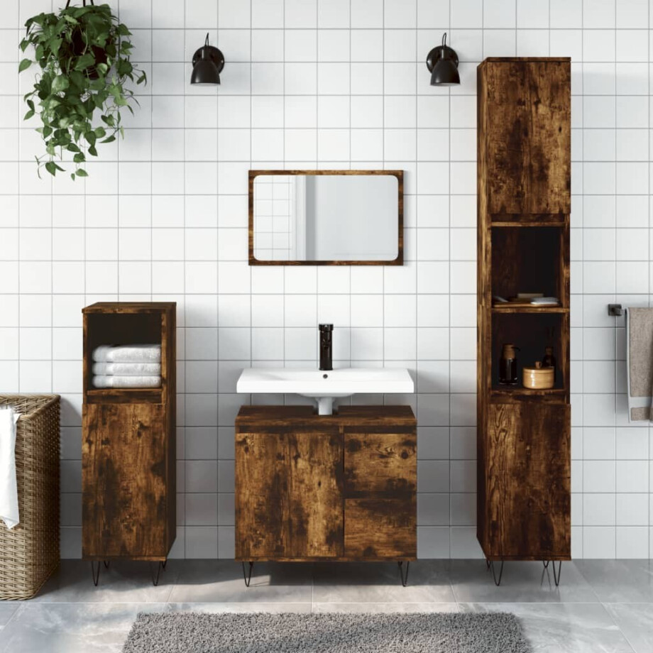 vidaXL Badkamerkast 30x30x190 cm bewerkt hout gerookt eikenkleurig afbeelding 1