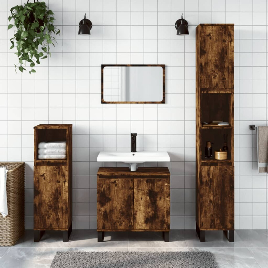 vidaXL Badkamerkast 30x30x190 cm bewerkt hout gerookt eikenkleurig afbeelding 1