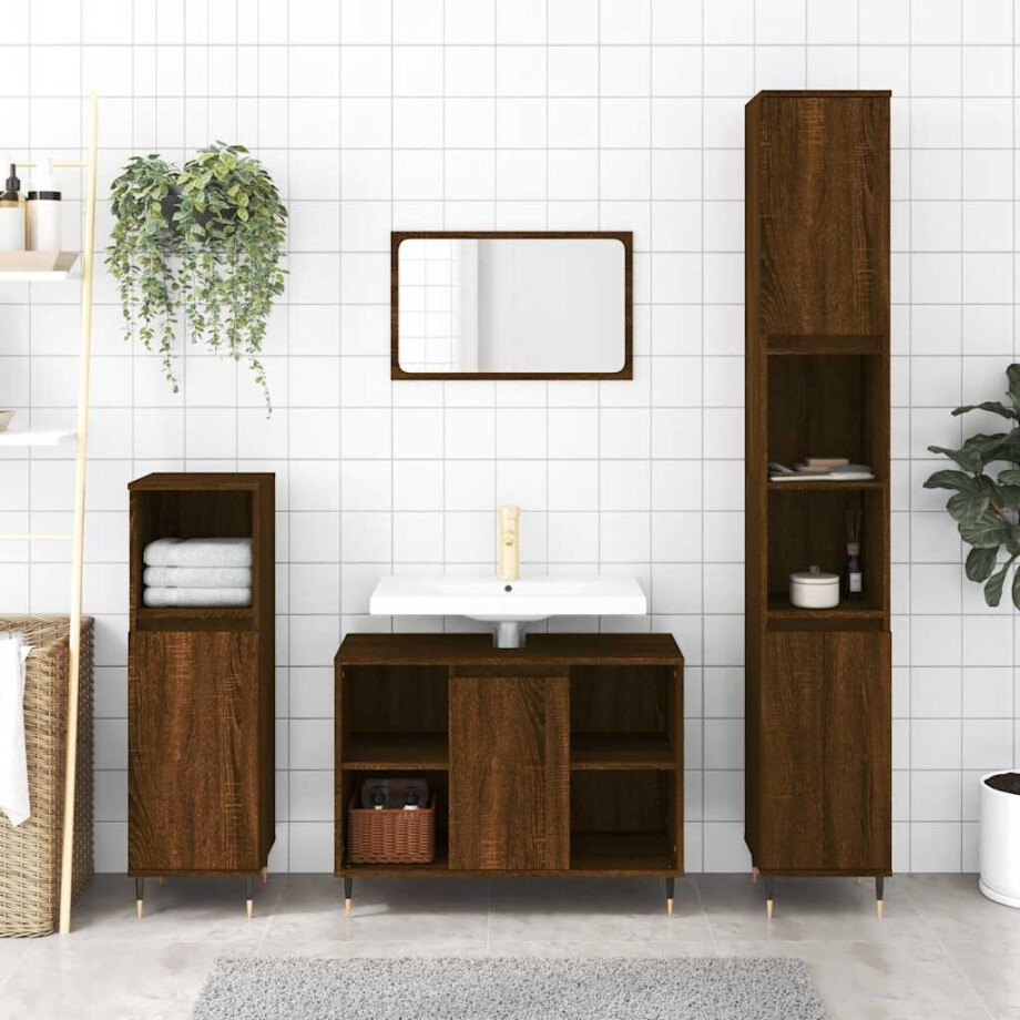 vidaXL Badkamerkast 30x30x100 cm bewerkt hout bruin eikenkleur afbeelding 1