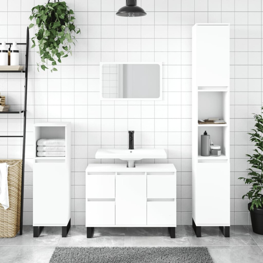 vidaXL Badkamerkast 30x30x100 cm bewerkt hout wit afbeelding 1