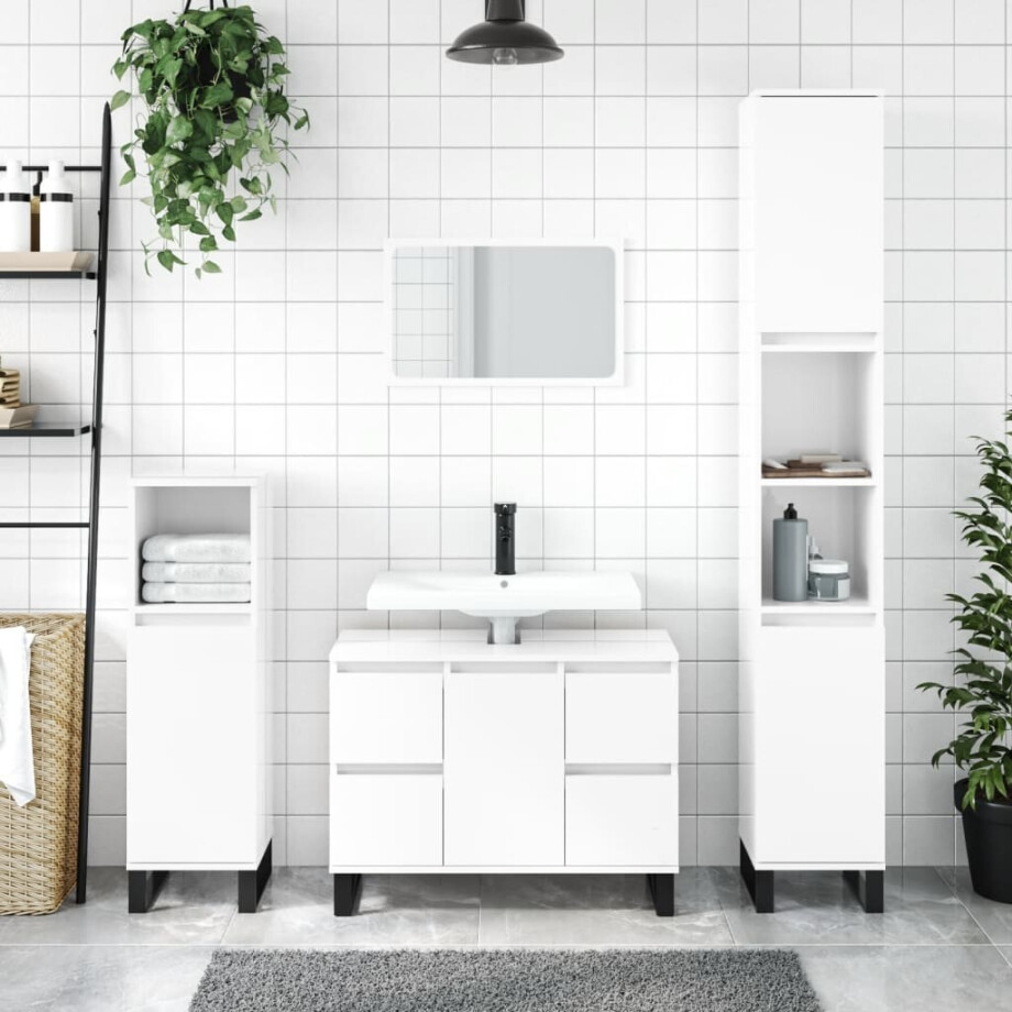 vidaXL Badkamerkast 30x30x100 cm bewerkt hout hoogglans wit vidaXL Badkamerkast 30x30x100 cm bewerkt hout hoogglans wit afbeelding 1