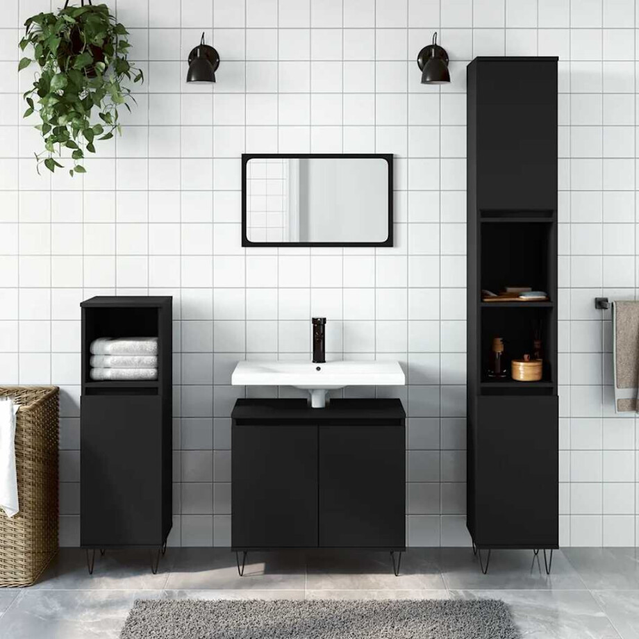 vidaXL Badkamerkast 58x33x60 cm bewerkt hout zwart afbeelding 1
