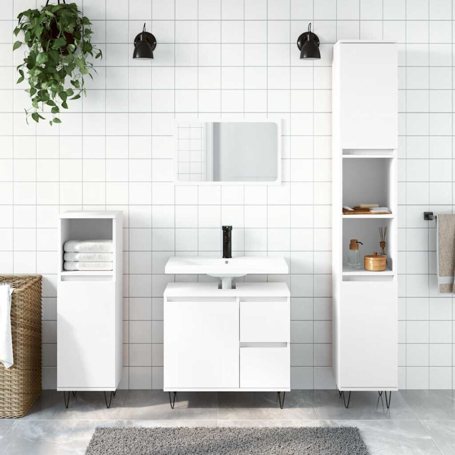 vidaXL Badkamerkast 65x33x60 cm bewerkt hout wit afbeelding 1