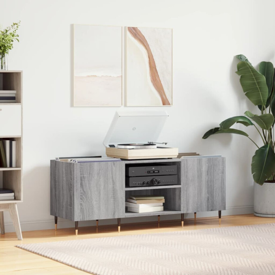 vidaXL Platenkast 121x38x48 cm bewerkt hout grijs sonoma eikenkleurig afbeelding 1