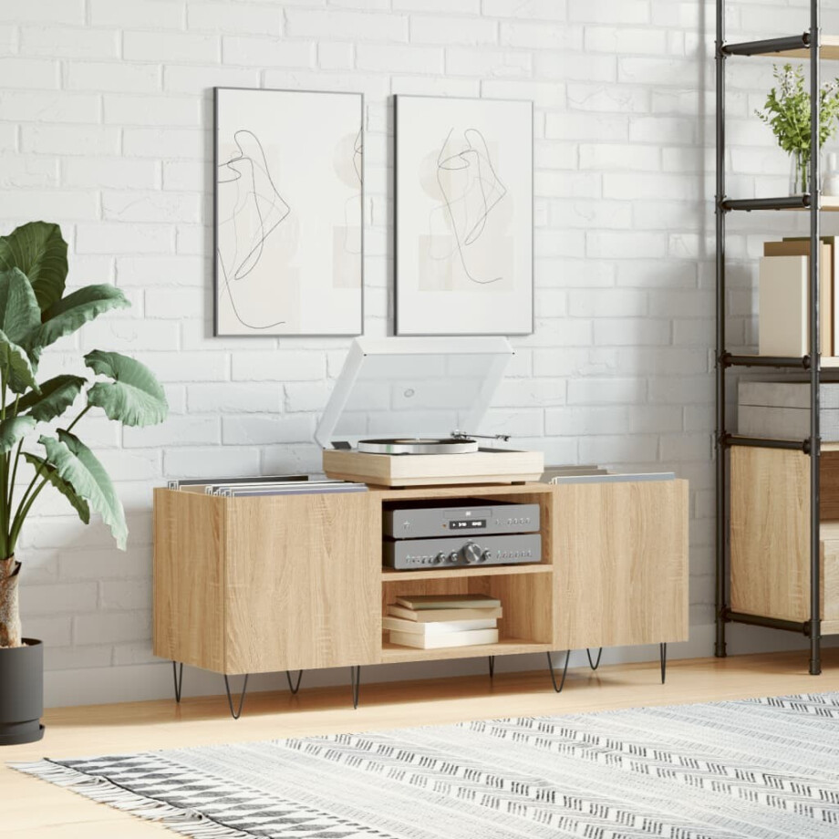 vidaXL Platenkast 121x38x48 cm bewerkt hout sonoma eikenkleurig vidaXL Platenkast 121x38x48 cm bewerkt hout sonoma eikenkleurig afbeelding 1