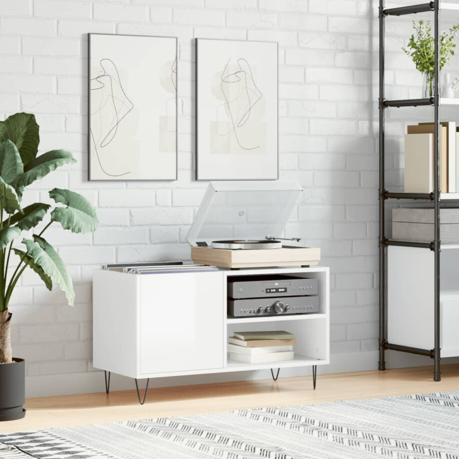 vidaXL Platenkast 85x38x48 cm bewerkt hout hoogglans wit afbeelding 1