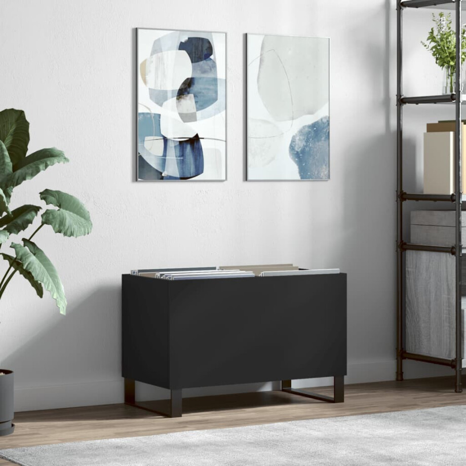 vidaXL Platenkast 74,5x38x48 cm bewerkt hout zwart afbeelding 1
