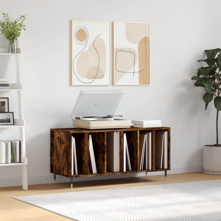 vidaXL Platenkast 100x38x48 cm bewerkt hout gerookt eikenkleurig afbeelding 1
