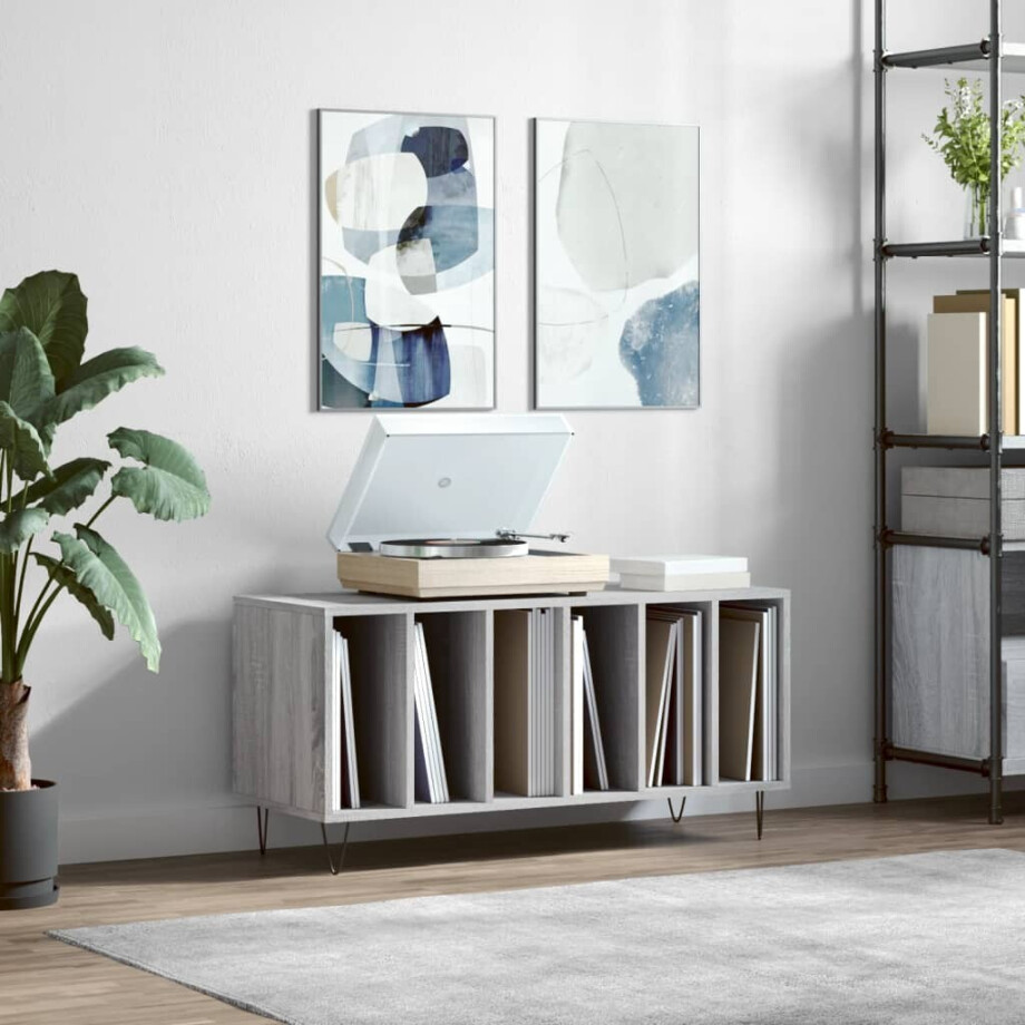 vidaXL Platenkast 100x38x48 cm bewerkt hout grijs sonoma eikenkleurig vidaXL Platenkast 100x38x48 cm bewerkt hout grijs sonoma eikenkleurig afbeelding 1