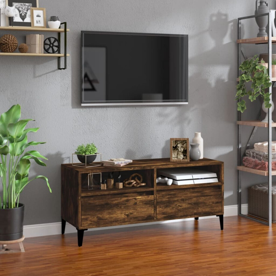 vidaXL Tv-meubel 100x34,5x44,5 cm bewerkt hout gerookt eikenkleurig afbeelding 1